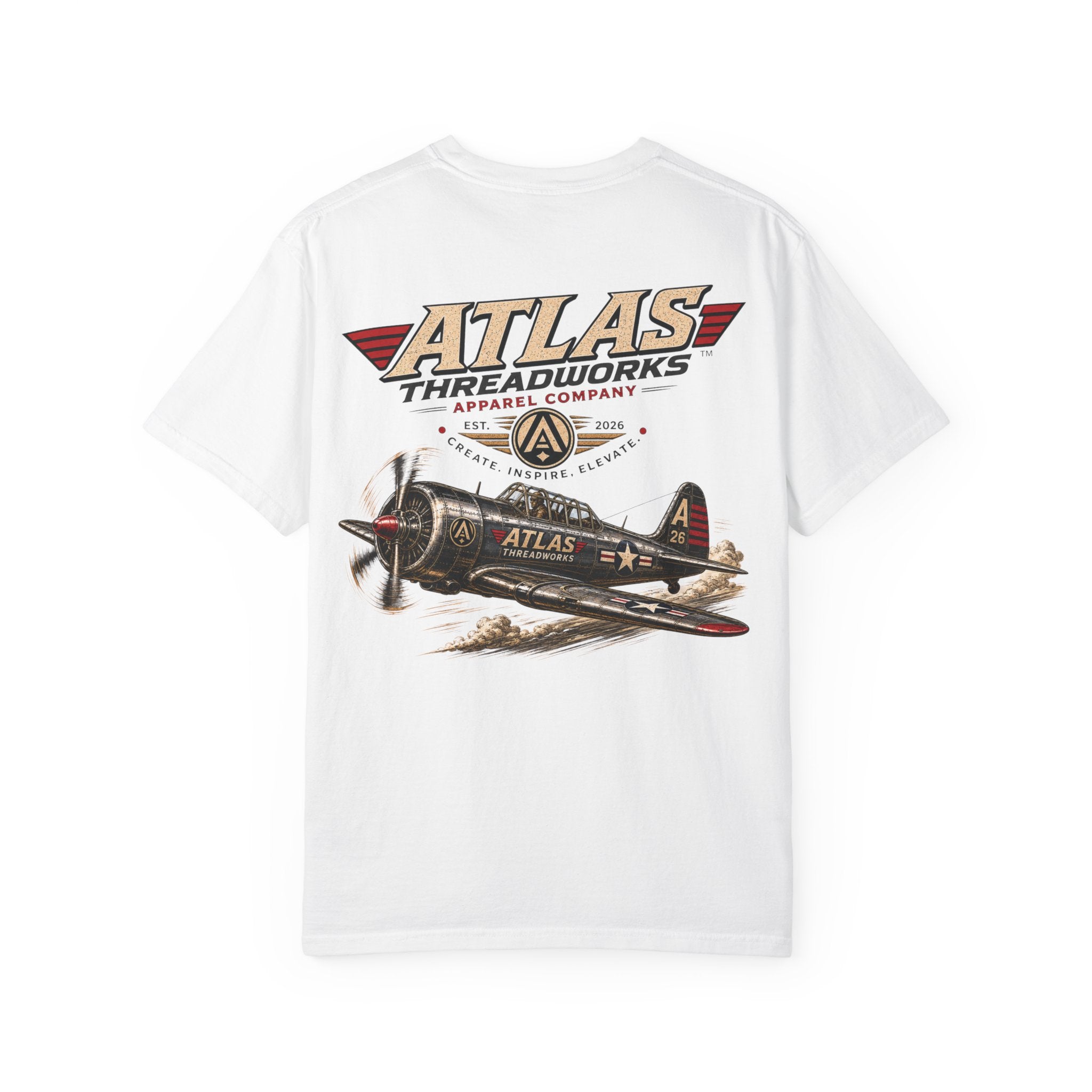 Aviation Graphic T-Shirt — "Atlas Threadworks" Vintage Warplane Design