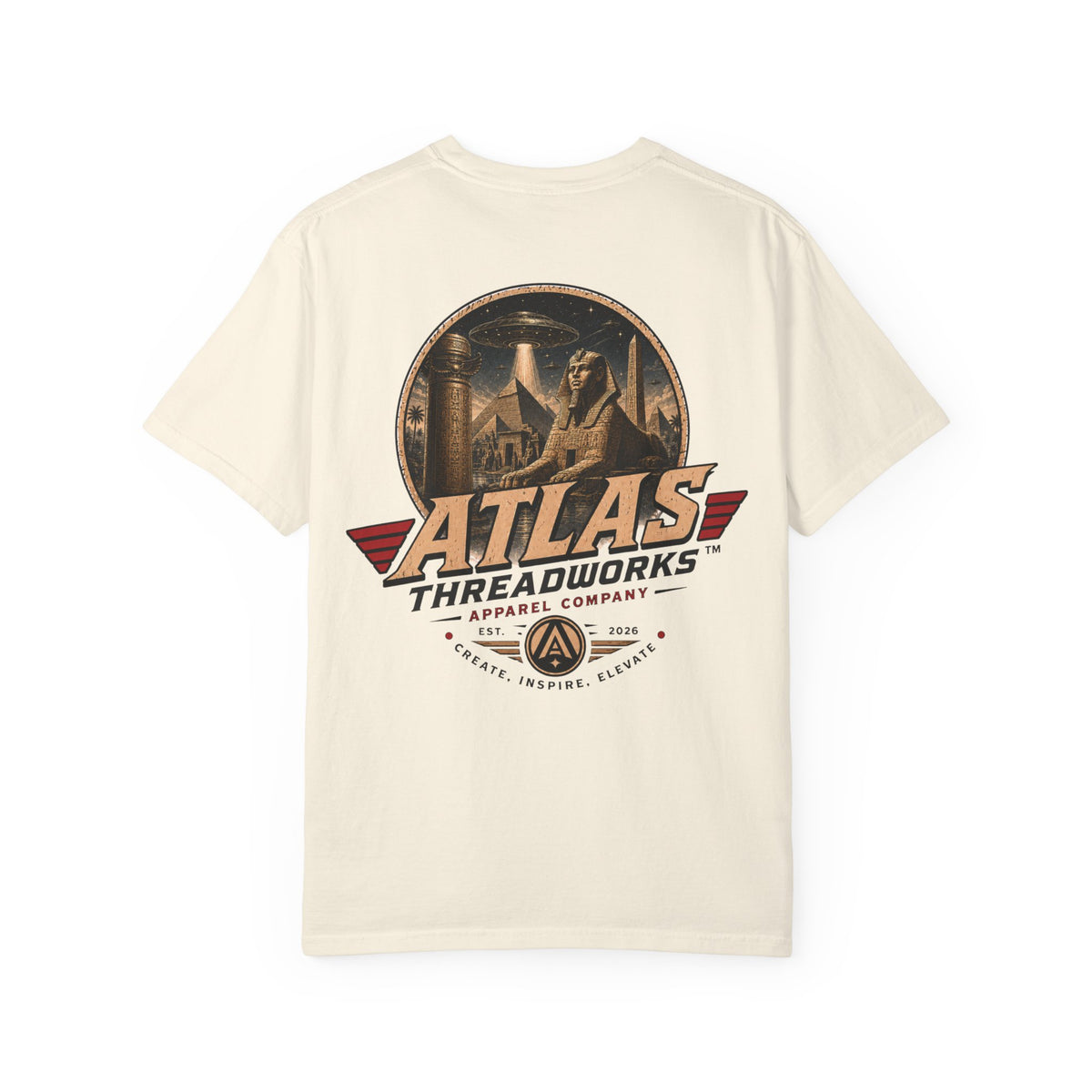 Atlas Threadworks Vintage Logo T‑Shirt Ancient Egypt UFO