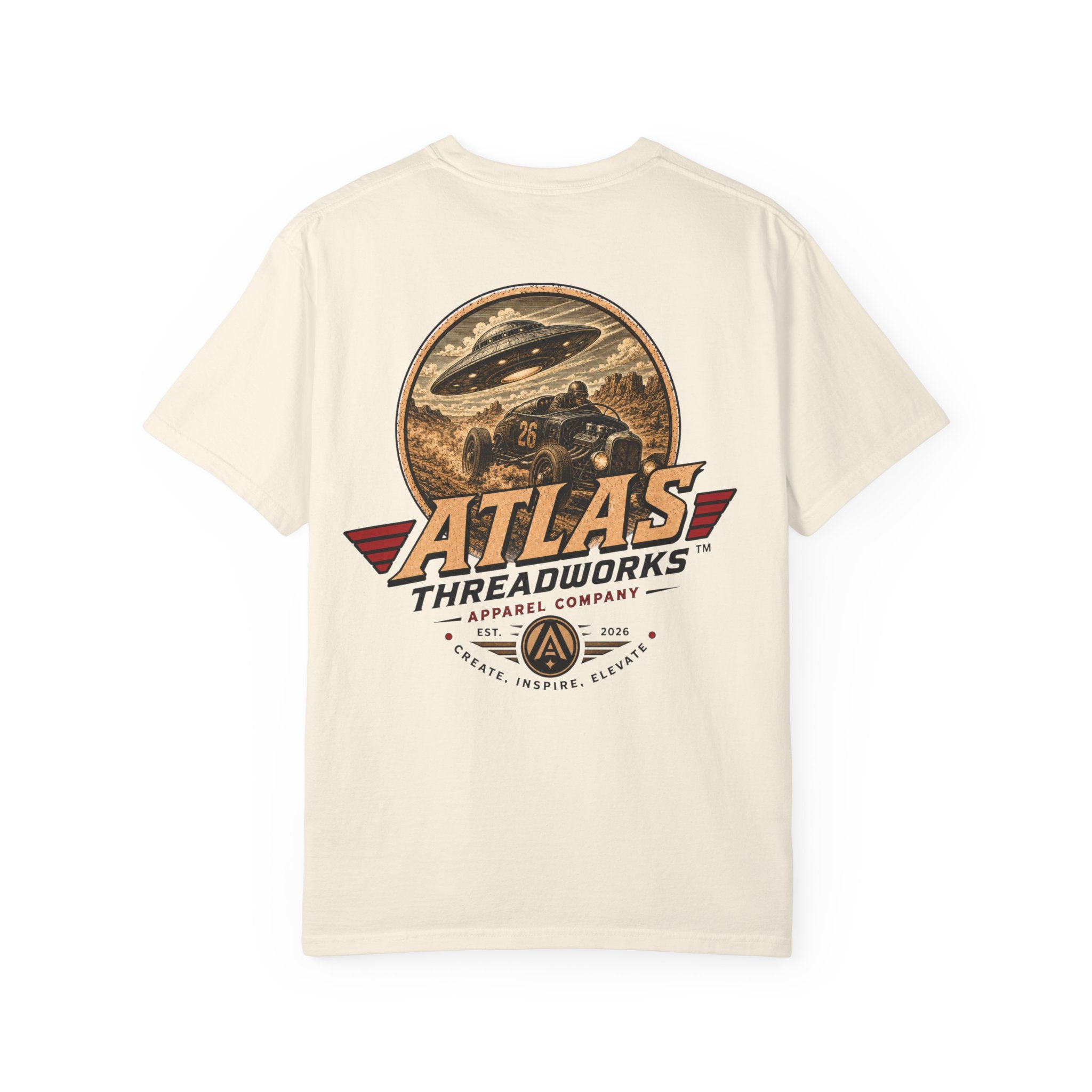 Atlas Threadworks Vintage Graphic T-Shirt — UFO & Hot Rod Retro Design
