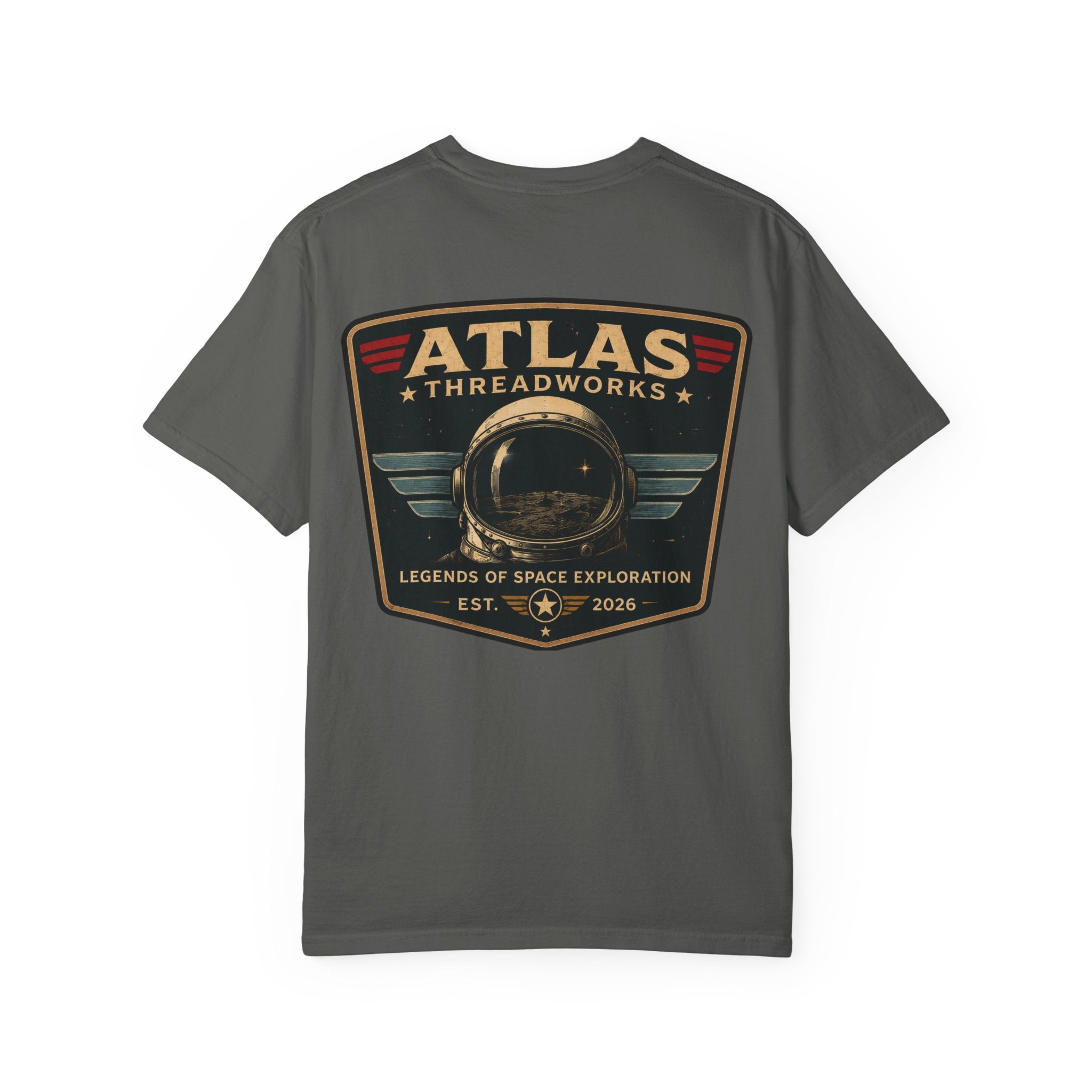 Atlas Threadworks Space Exploration T-Shirt — Retro Space Helmet Logo