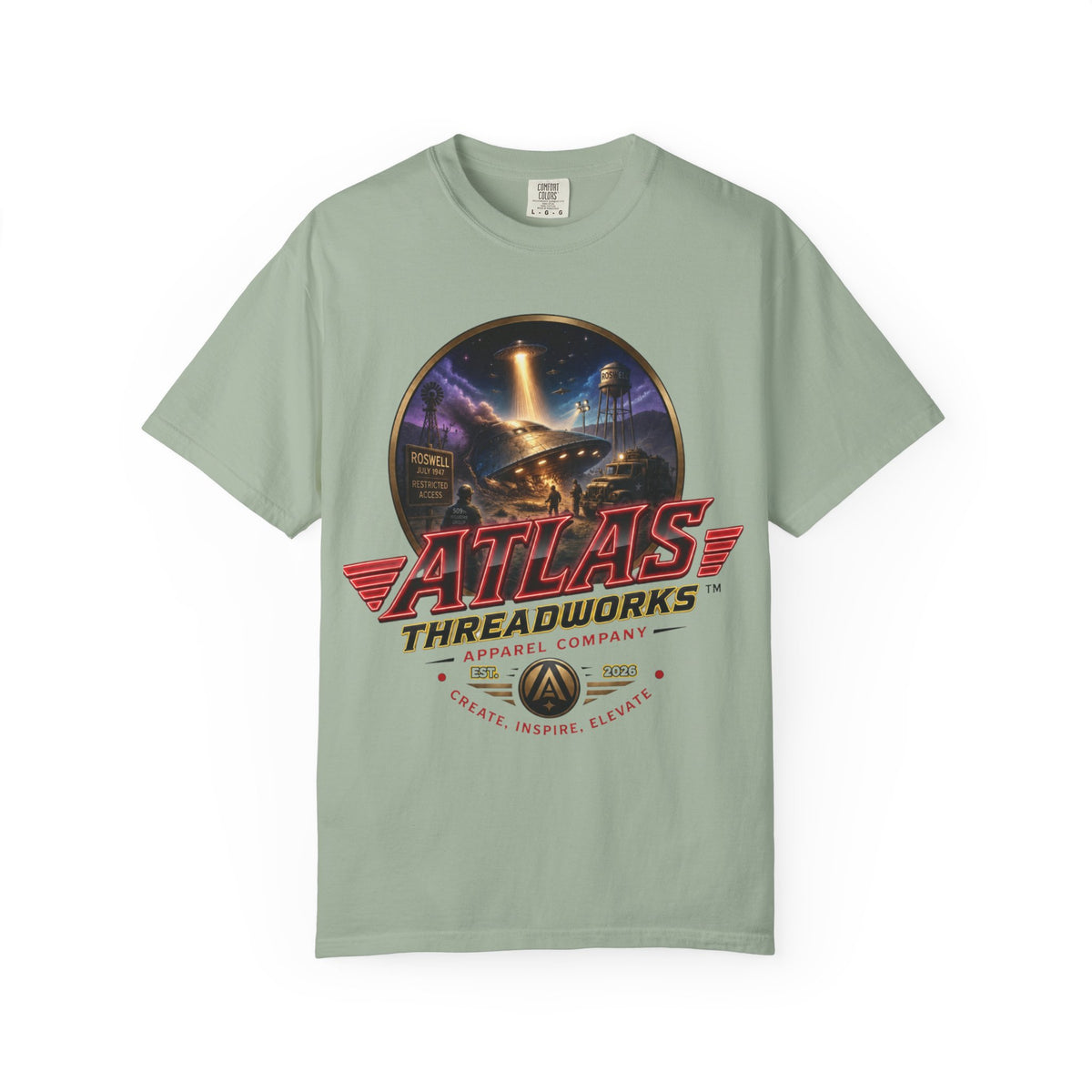 Atlas Threadworks Vintage Neon Roswell UFO Crash Graphic T-Shirt