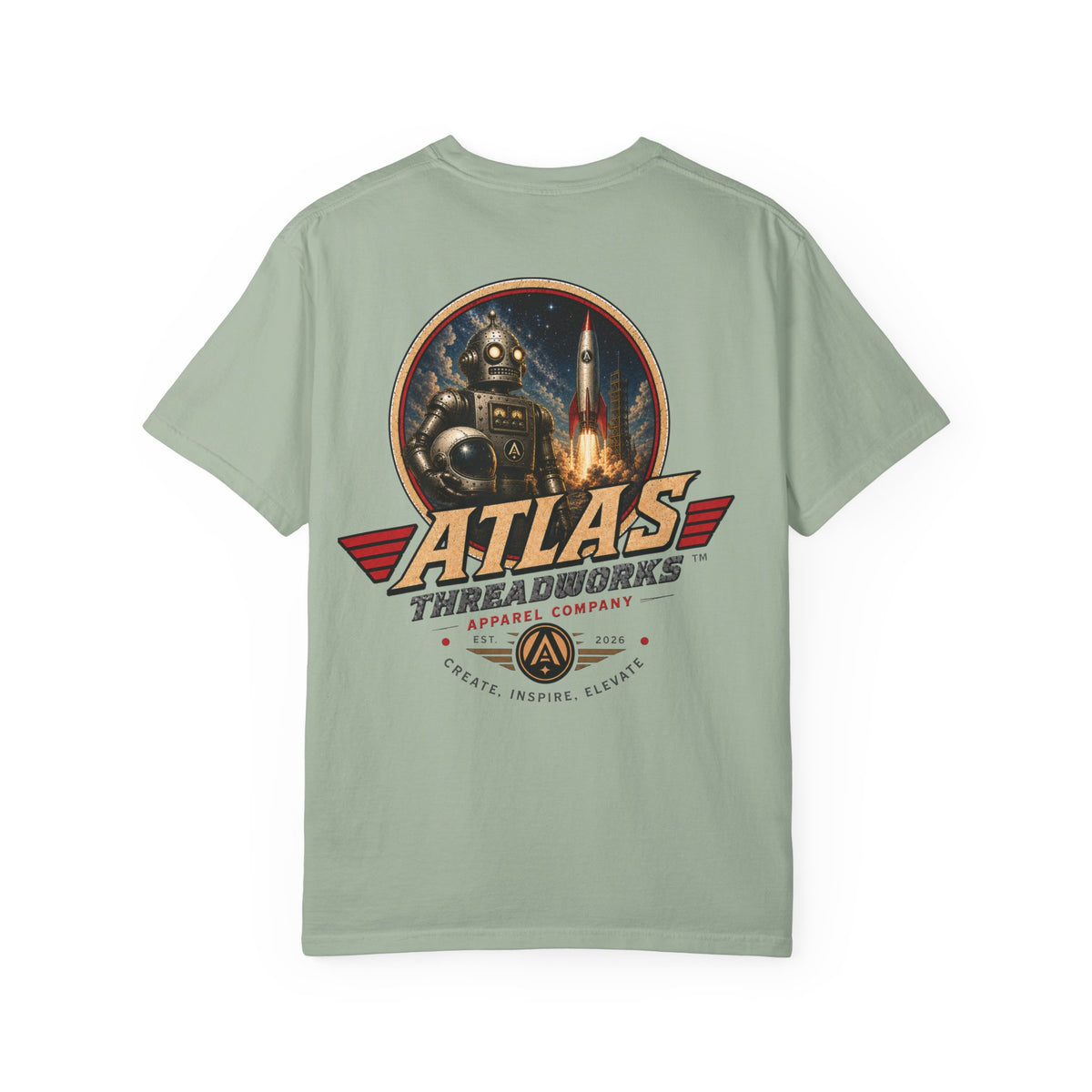 Atlas Threadworks Vintage Graphic Robot Rocket T-Shirt