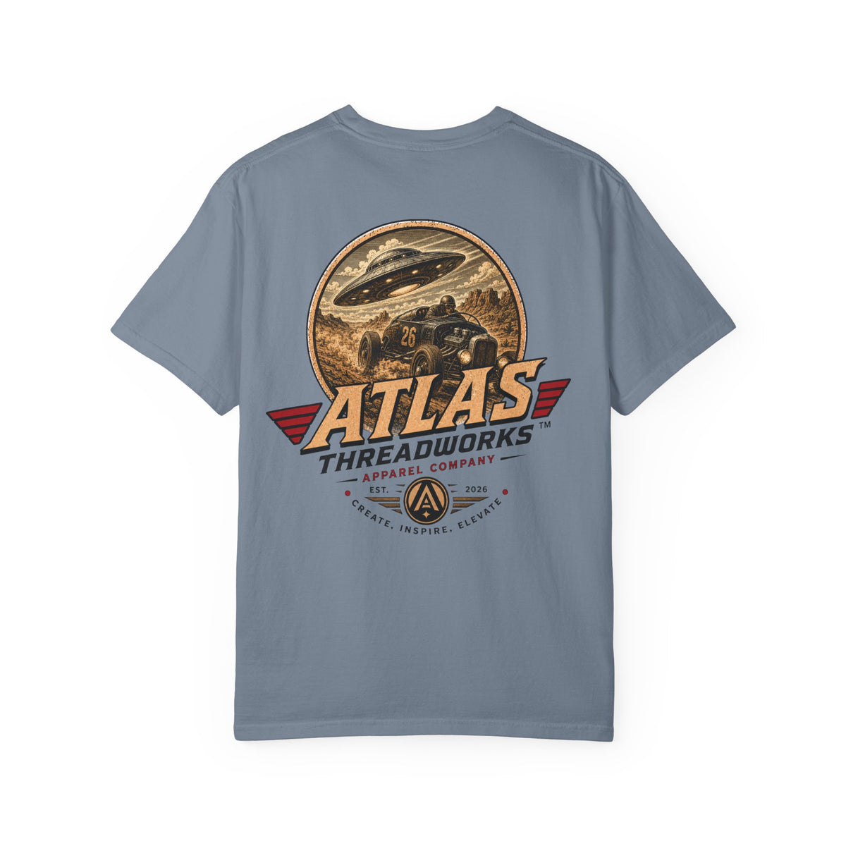 Atlas Threadworks Vintage Graphic T-Shirt — UFO & Hot Rod Retro Design