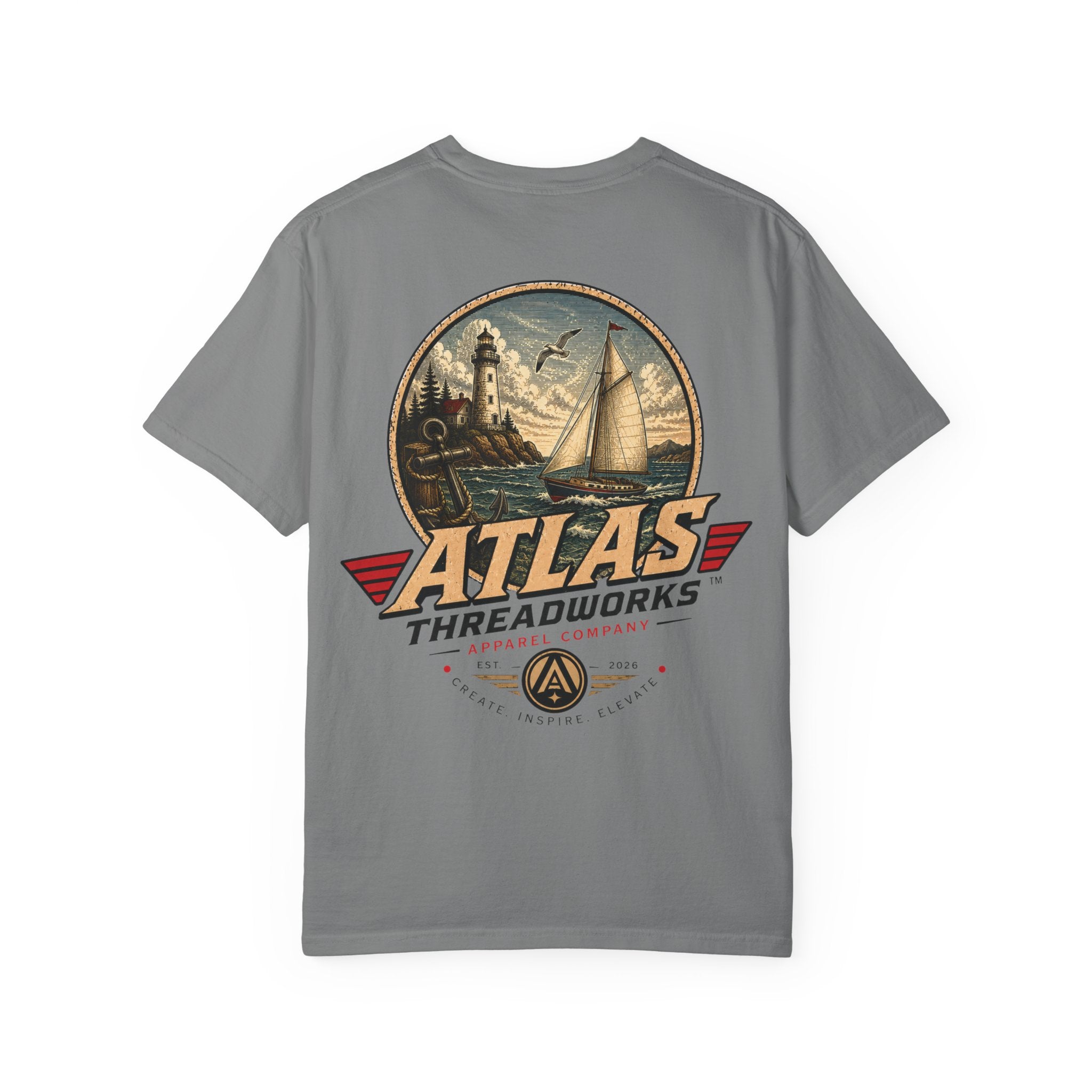 Nautical Anchor T-Shirt — "Atlas Threadworks" Vintage Sailboat Graphic