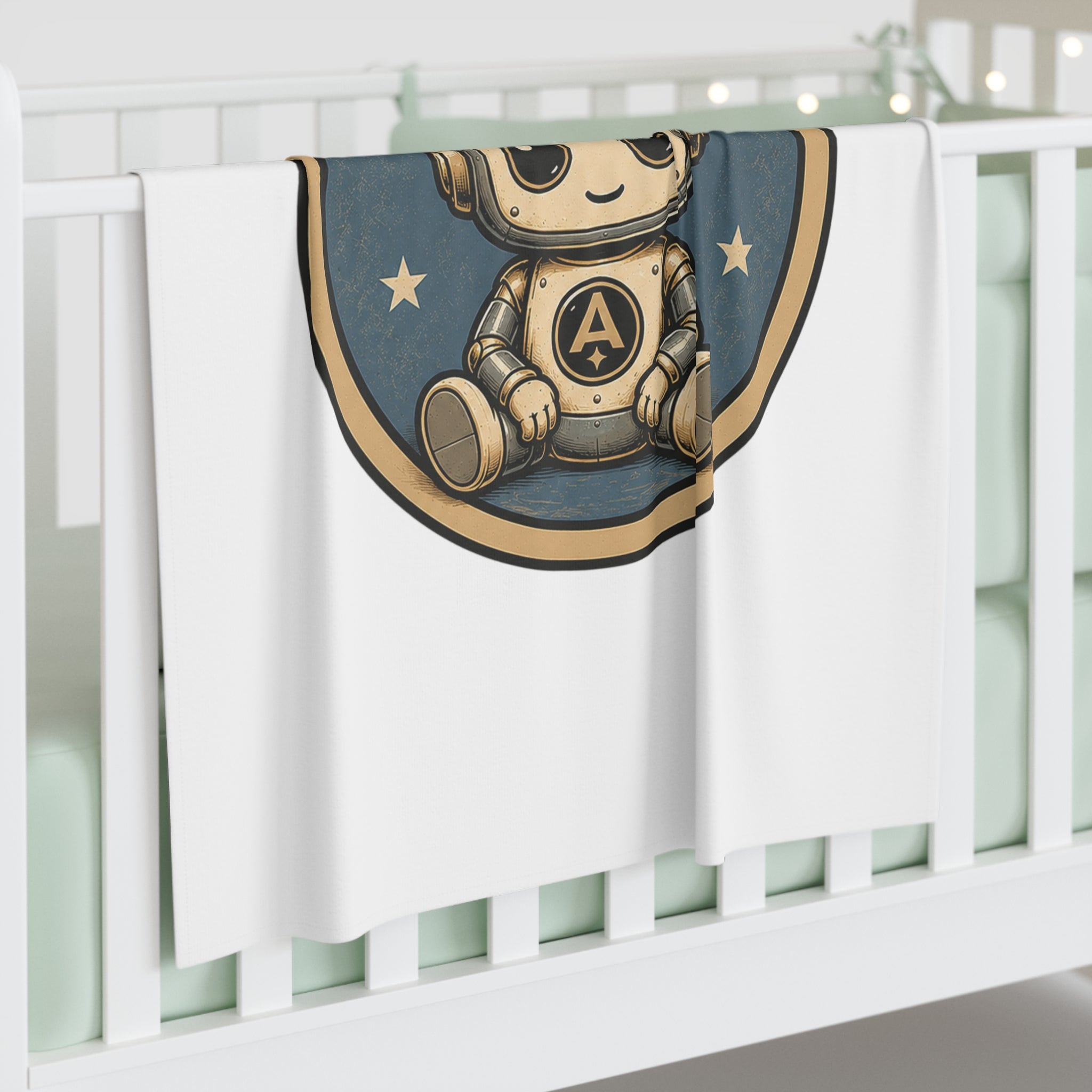 Baby Swaddle Blanket — Retro Robot "Atlas Threadworks" Logo Swaddle for Newborns