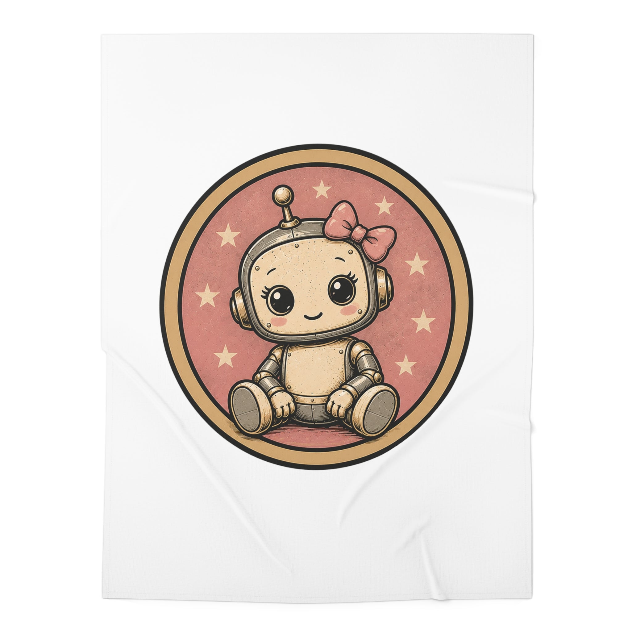 Baby Swaddle Blanket — Cute Retro Robot Girl Swaddle with Bow