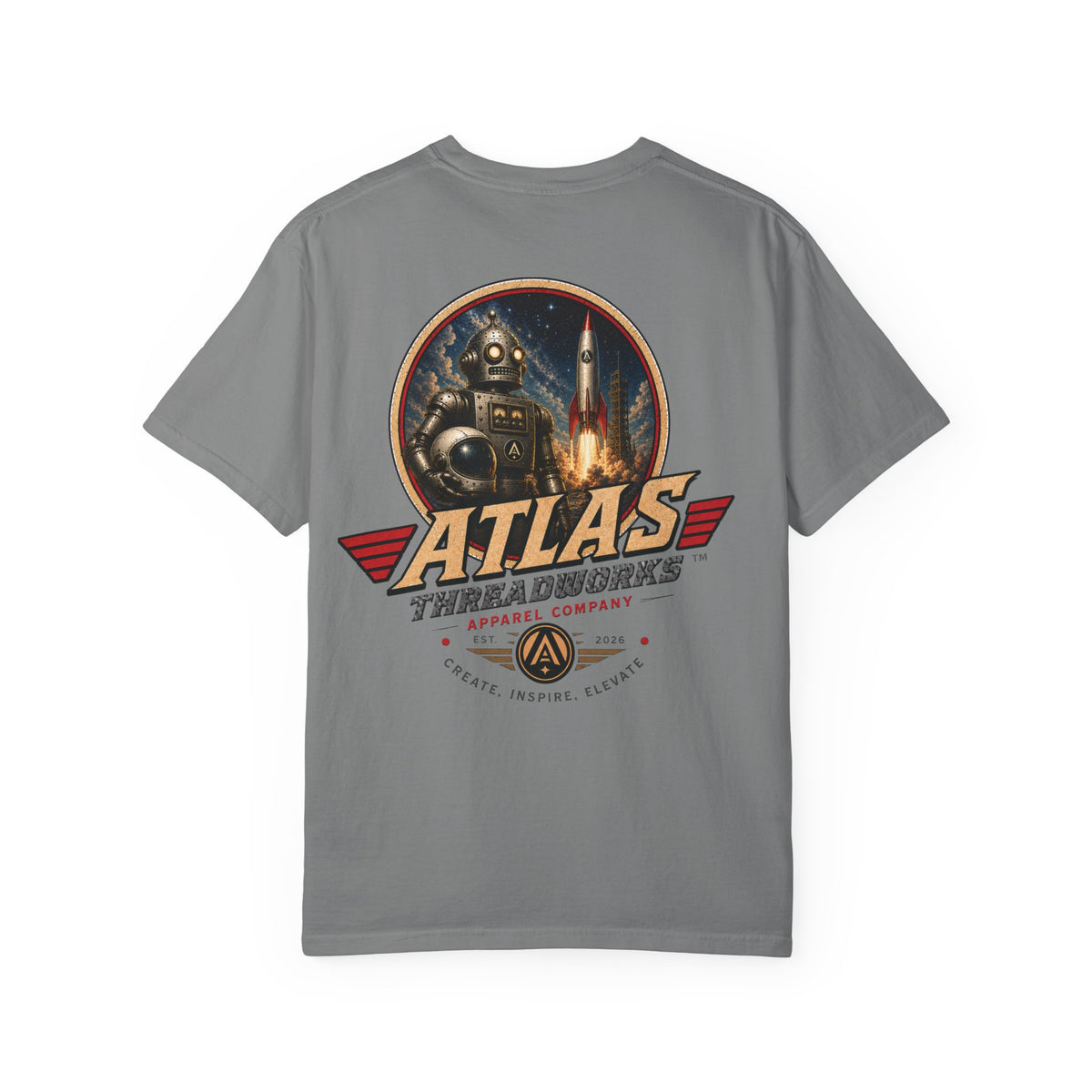 Atlas Threadworks Vintage Graphic Robot Rocket T-Shirt