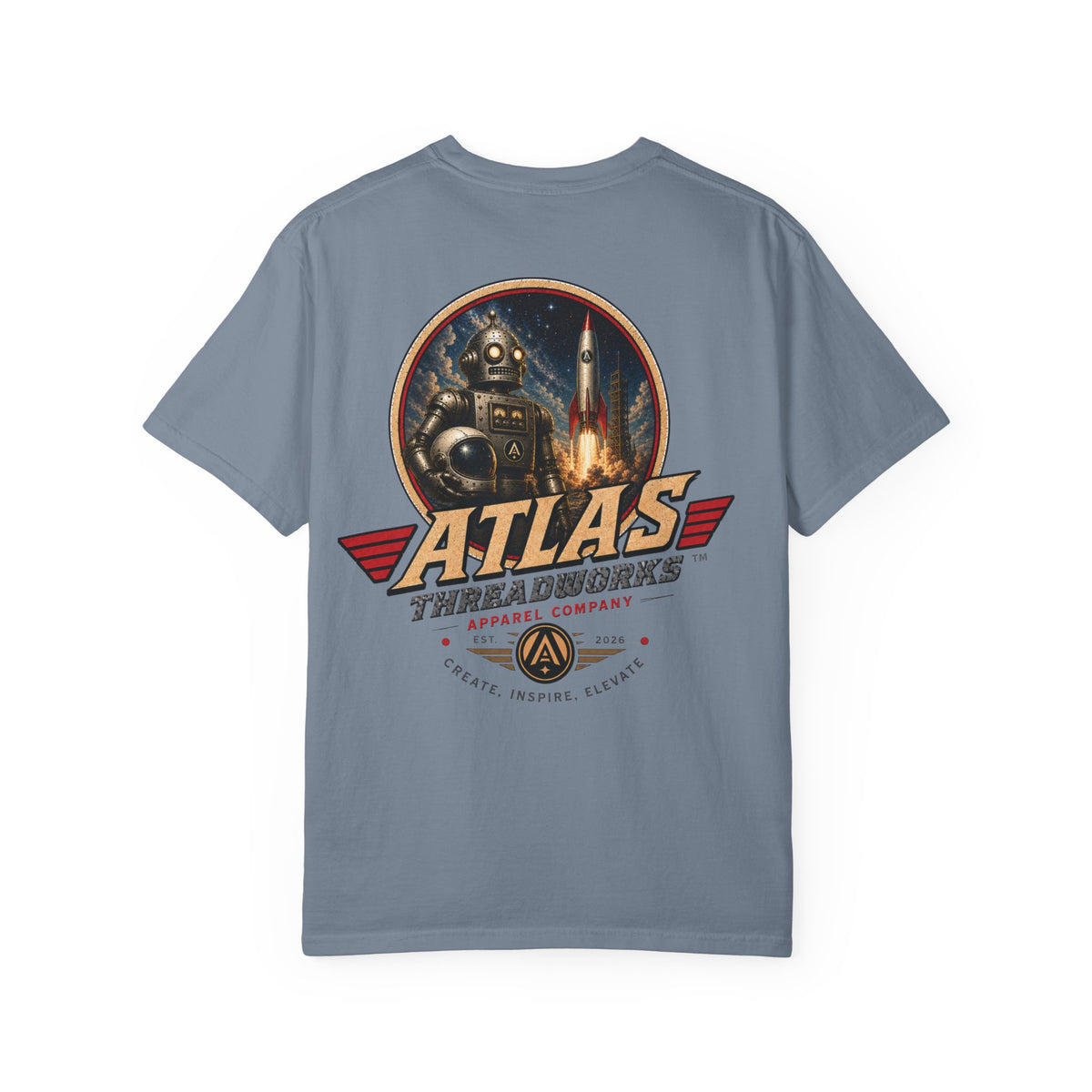 Atlas Threadworks Vintage Graphic Robot Rocket T-Shirt