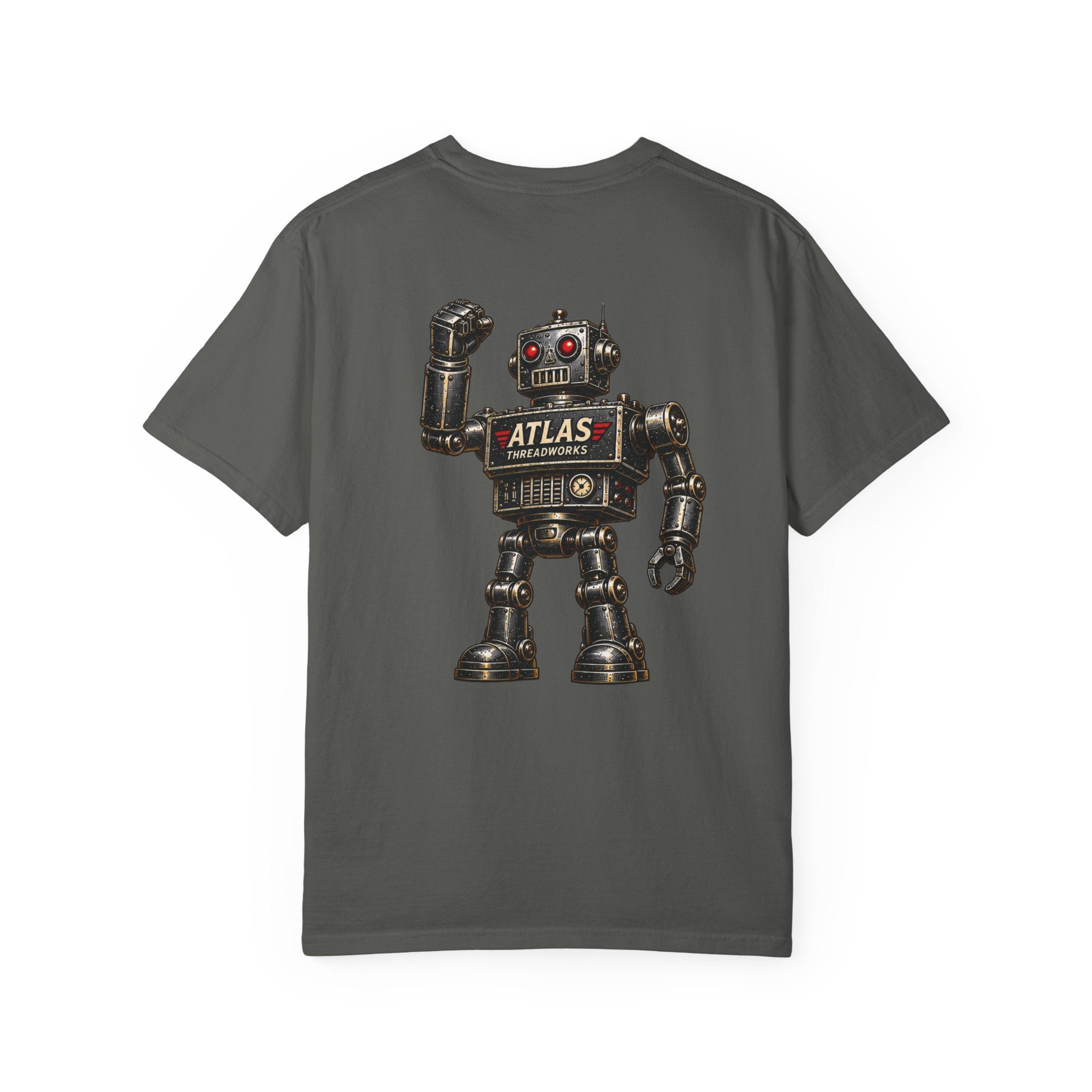 Robot Graphic T-Shirt — "ATLAS" Front Logo & Vintage Robot Back Print