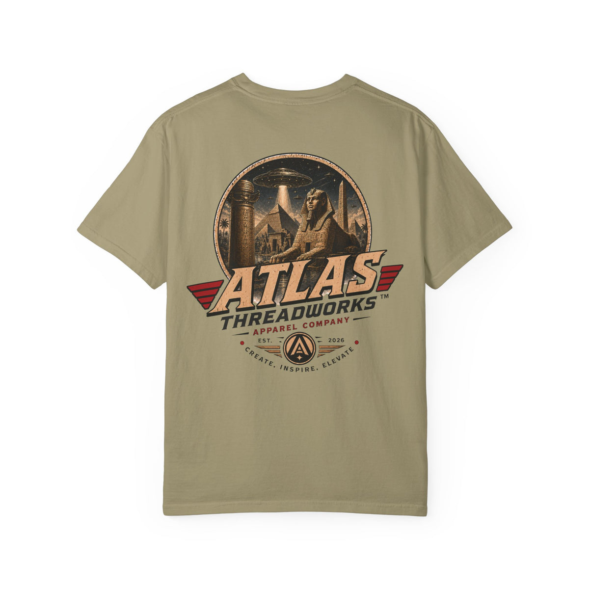 Atlas Threadworks Vintage Logo T‑Shirt Ancient Egypt UFO