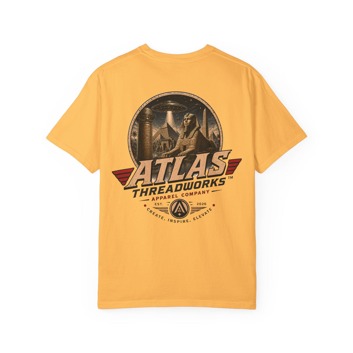Atlas Threadworks Vintage Logo T‑Shirt Ancient Egypt UFO